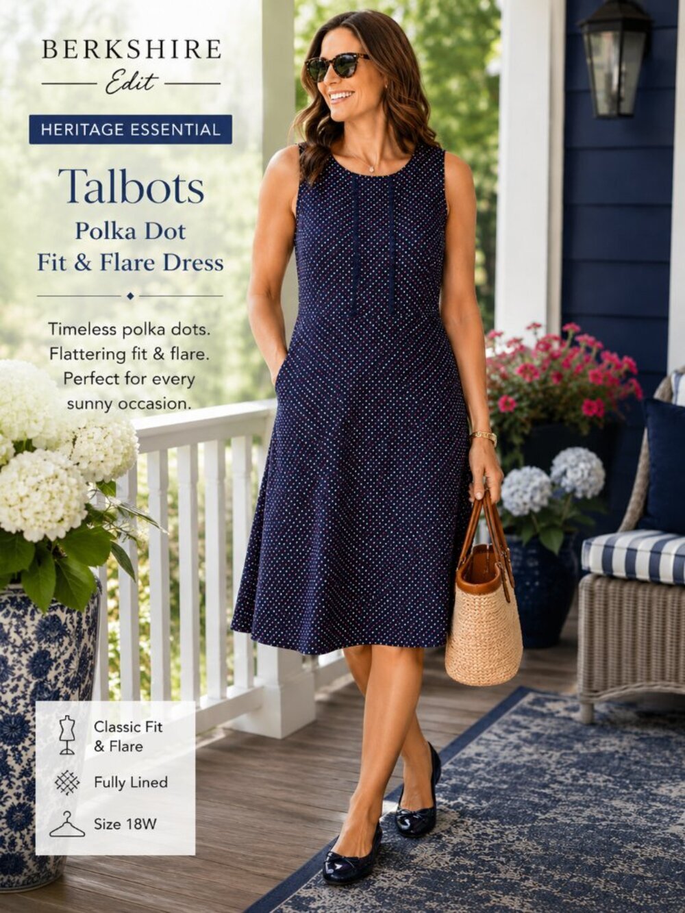 Talbots Navy Polka Dot Fit & Flare Sleeveless Dress Plus 18W